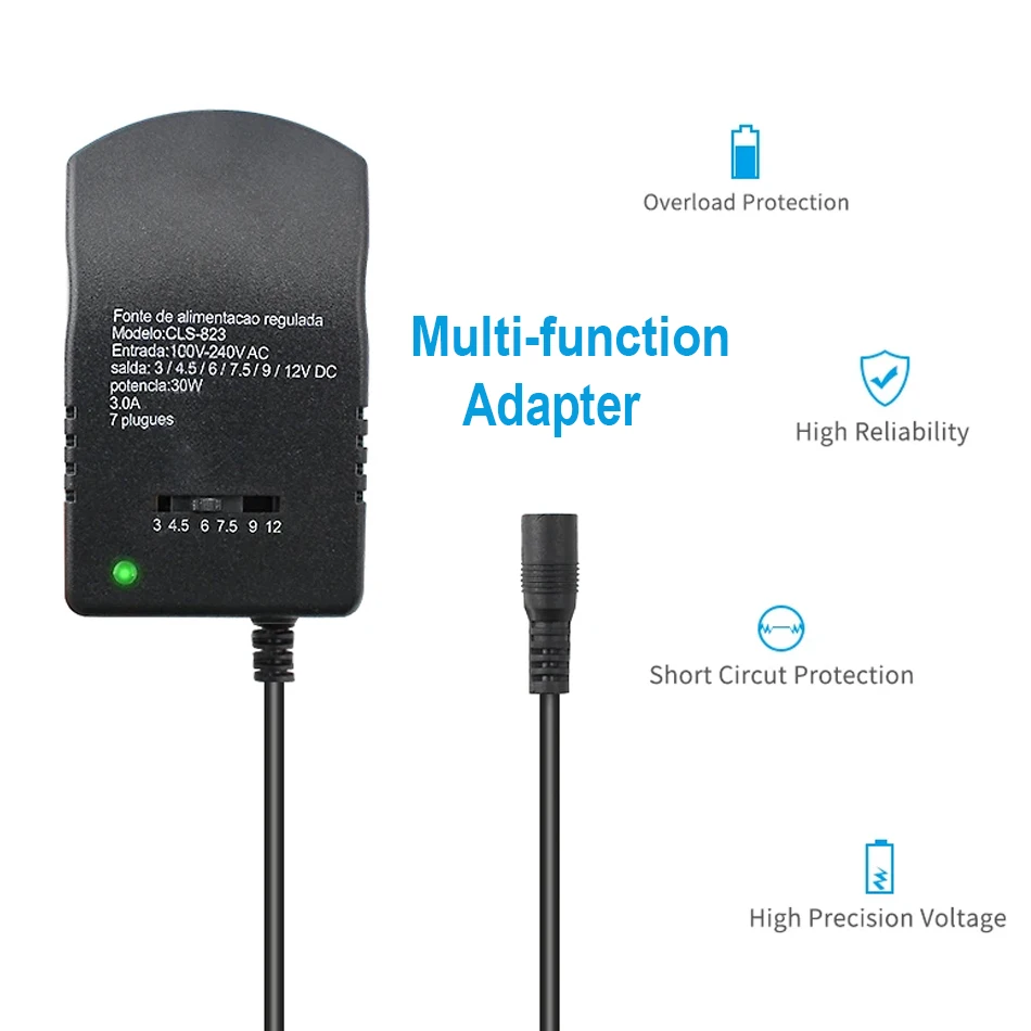 Imagem -03 - Carregador de Alimentação Multi-tensão Adaptador Ajustável ac 220v para dc 3v 4.5v 6v 7.5v 9v 12v eu us Converter Plug 30w