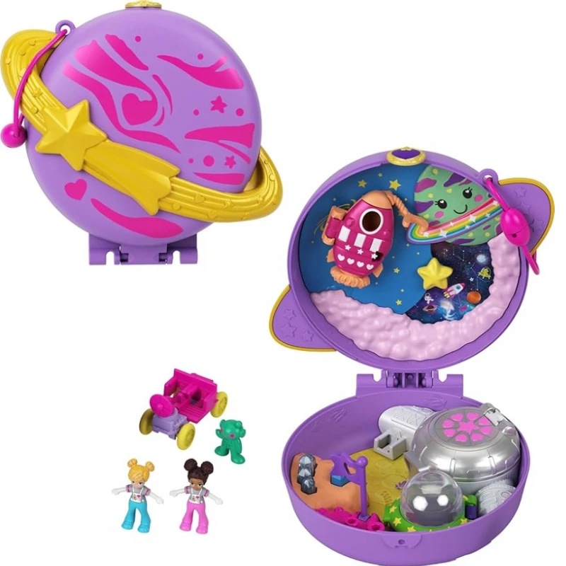 New Surprise Doll Polly Pocket Playset Travel Toy with 2 Micro Dolls Saturn Space Explorer Compact Holiday Gift for Girls