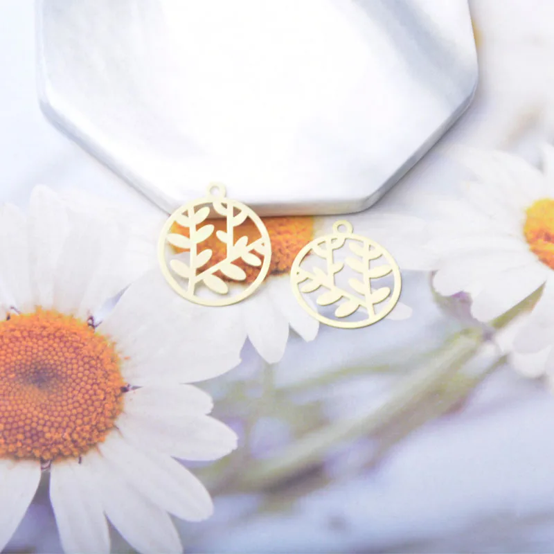 30 Stück AC14798 22*25mm Messing Runde Blatt-Anhänger Dünne Hellgoldene Blätter Anhänger DIY Schmuck Ohrring-Zubehör – Detail 7