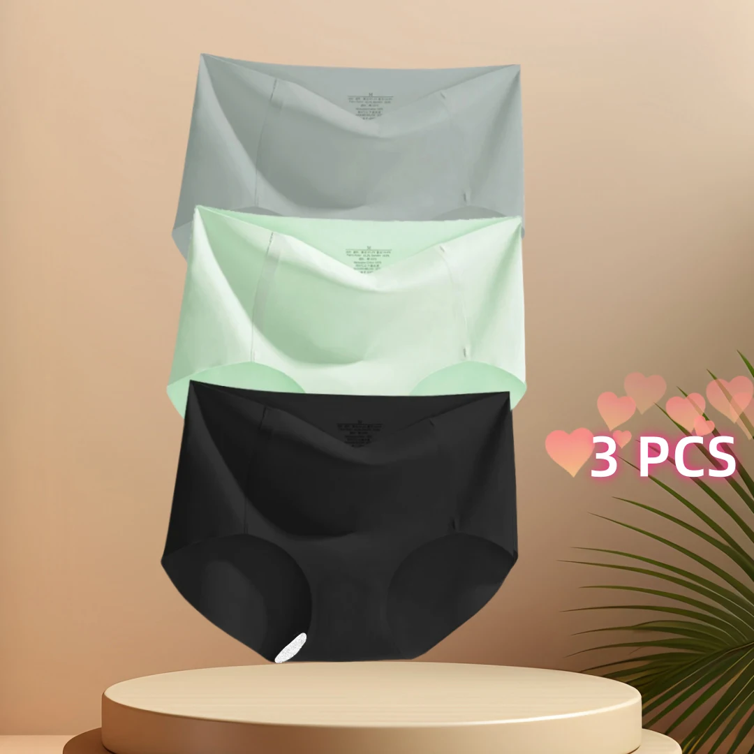 

3 Piece One-Piece Traceless Ultra-Thin Breathable Hip Briefs for Women Ice Silk Panties Women's Mid-Waist