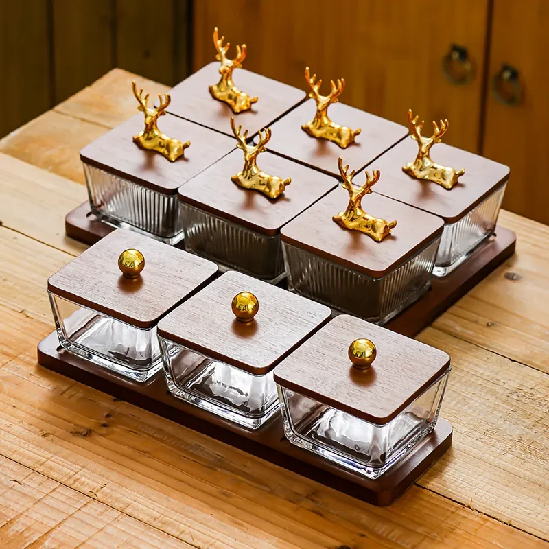 for Creative Nordic Dim Sum Plate Divided Snack Dried Fruit Plate Restaurant Candy Glass Plate Snack Bowl Fruit Bamboo Wood