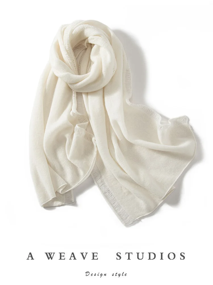 

Simple Women's Scarf Autumn Winter Accessories 100% Cashmere Scarf Knitted Classic Solid Color Warm Tassel Edge Shawl Commuting
