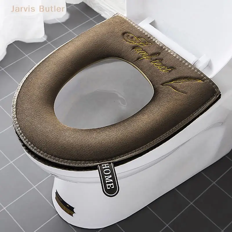 Universal Toilet Seat Cover Winter Warm Soft WC Mat Bathroom Washable Removable Zipper With Flip LidHandle Waterproof Household