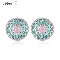 LUOTEEMI Trendy Bohemia Style Cubic Zirconia Crystal Round Shape Stud Earrings For Women Multicolor Fashion Christmas Gifts