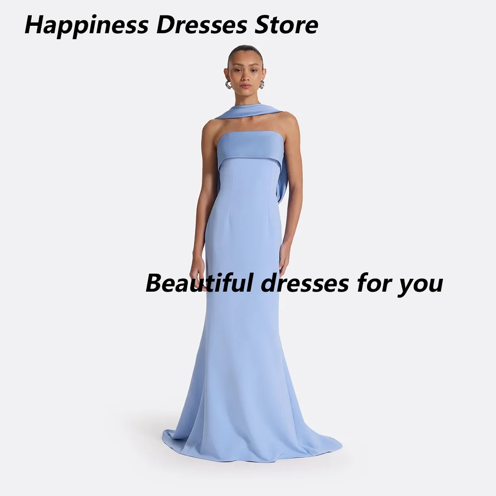 

Blue Prom Dresses for Women Strapless Mermaid Prom Gowns 2025 Scarf Sleeveless Floor Length Evening Gown Customized