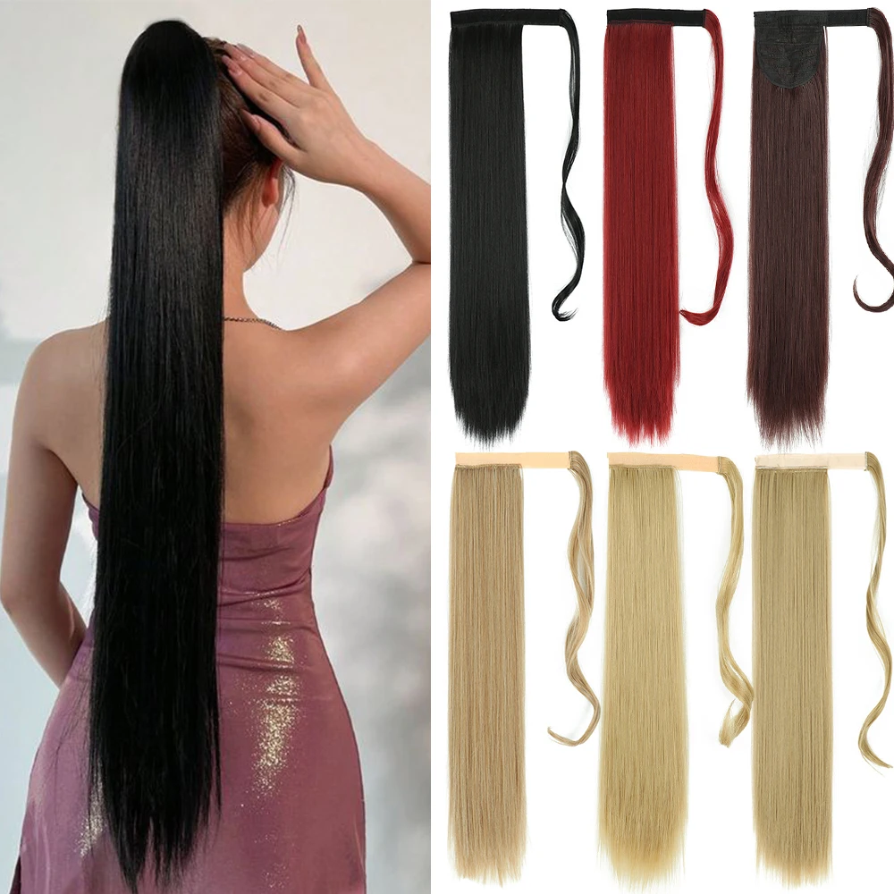 

Synthetic Ponytail Wrap Around Clip In Ponytail Hair Extension For Women Blonde Highlights Heat Resistant Pony Tail Fake Hair