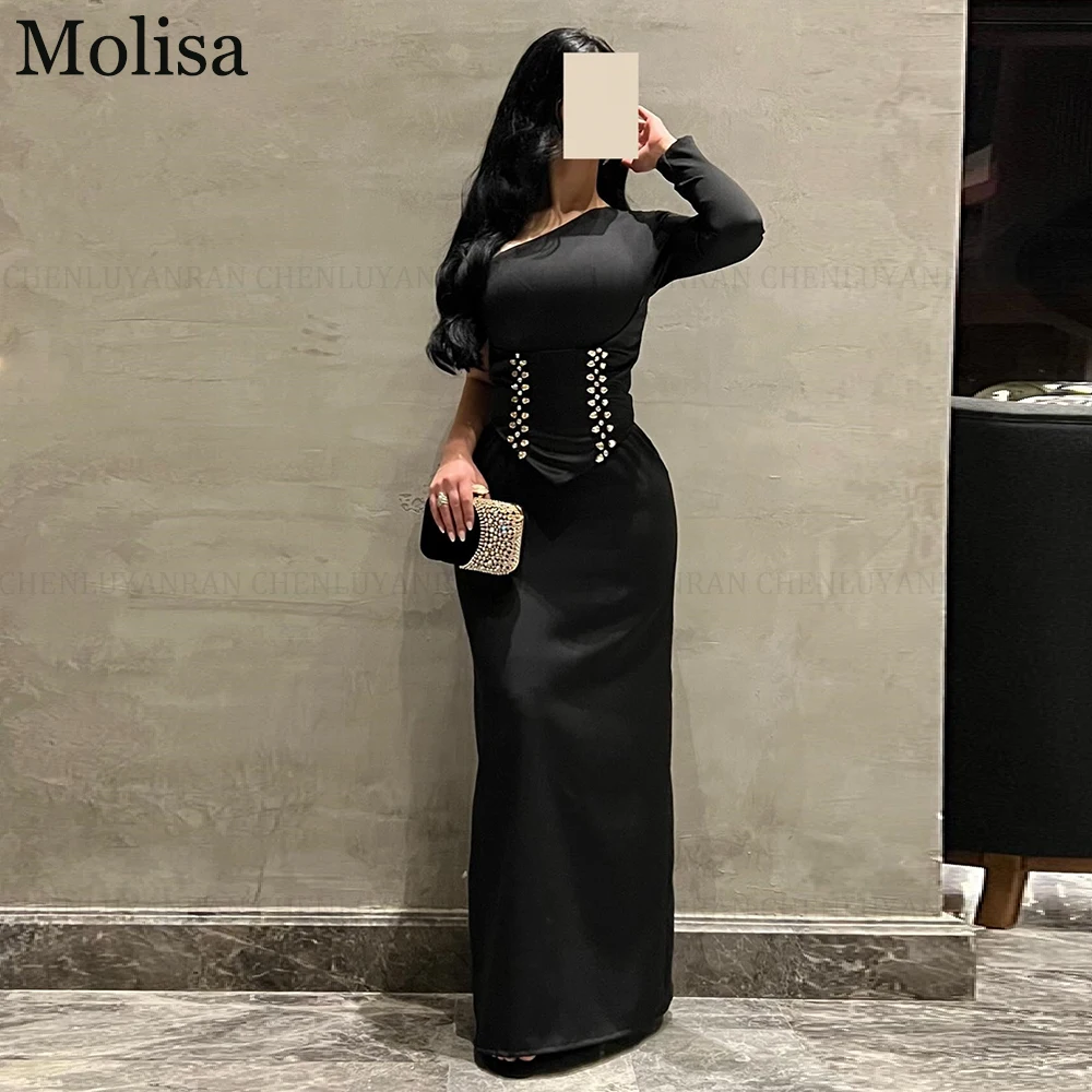 

MOLISA Black Modern Party Evening Gown 2025 New Customized Sheath One Shoulder Long Formal Occasion Dress Beading فساتين