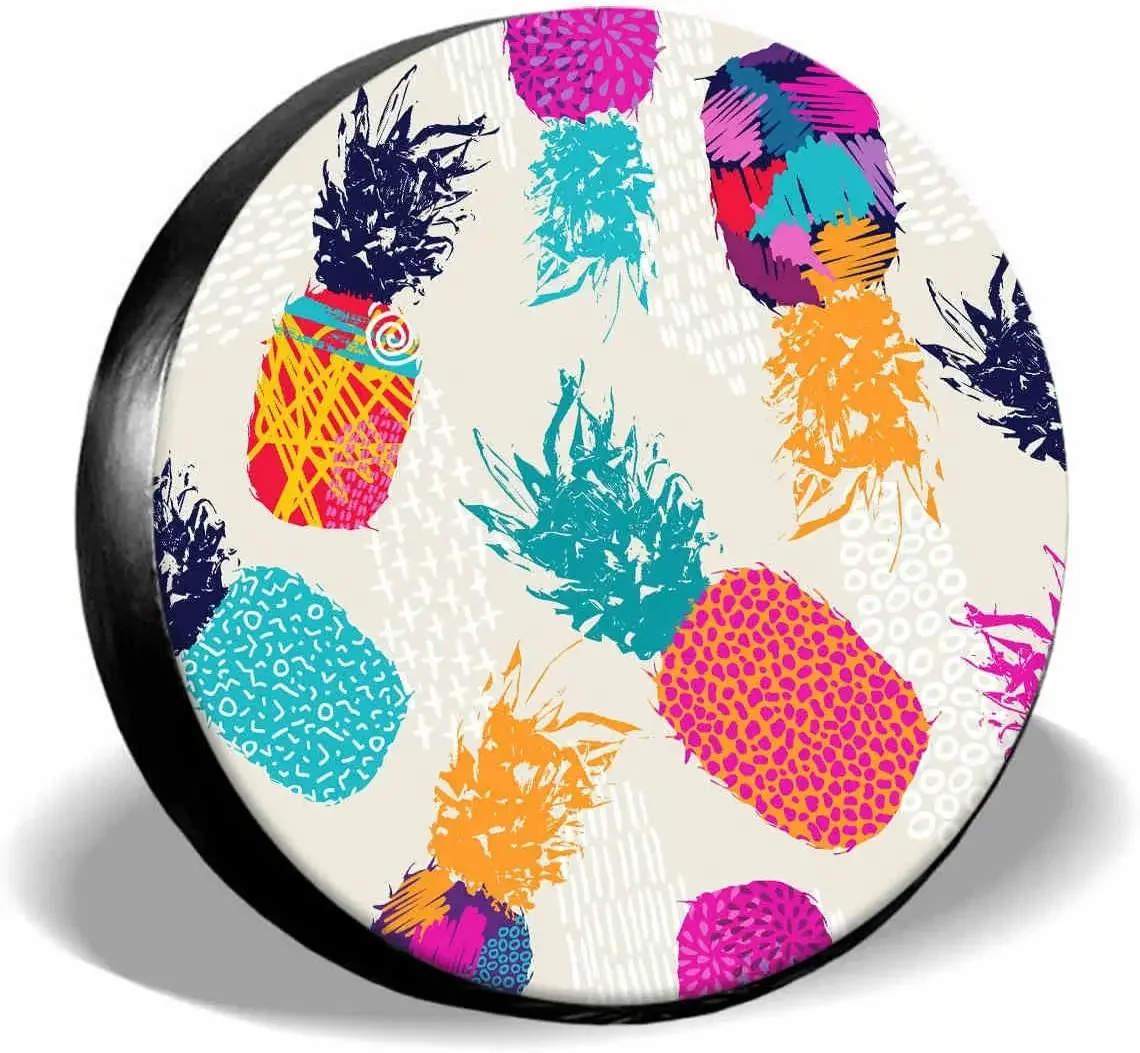 IBILIU Colorful Funny Summer Pineapple Spare Tire Cover,UV Sun Protectors Wheel Cover Fruit White Tire Cover Universal Fit for J