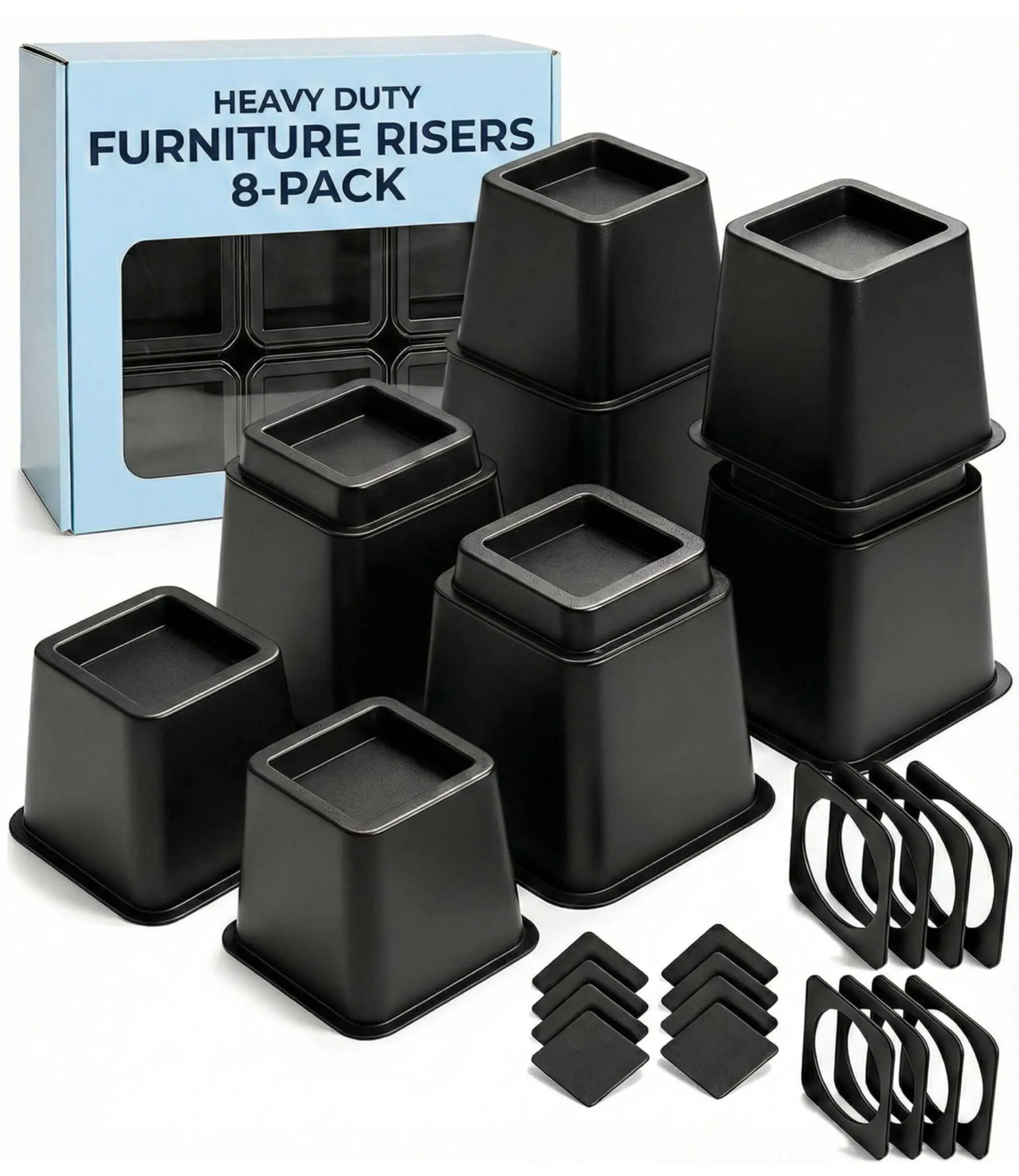 

Heavy Duty Furniture Risers 8-Pack 3 5 Adjustable Black For Beds Desks Chairs