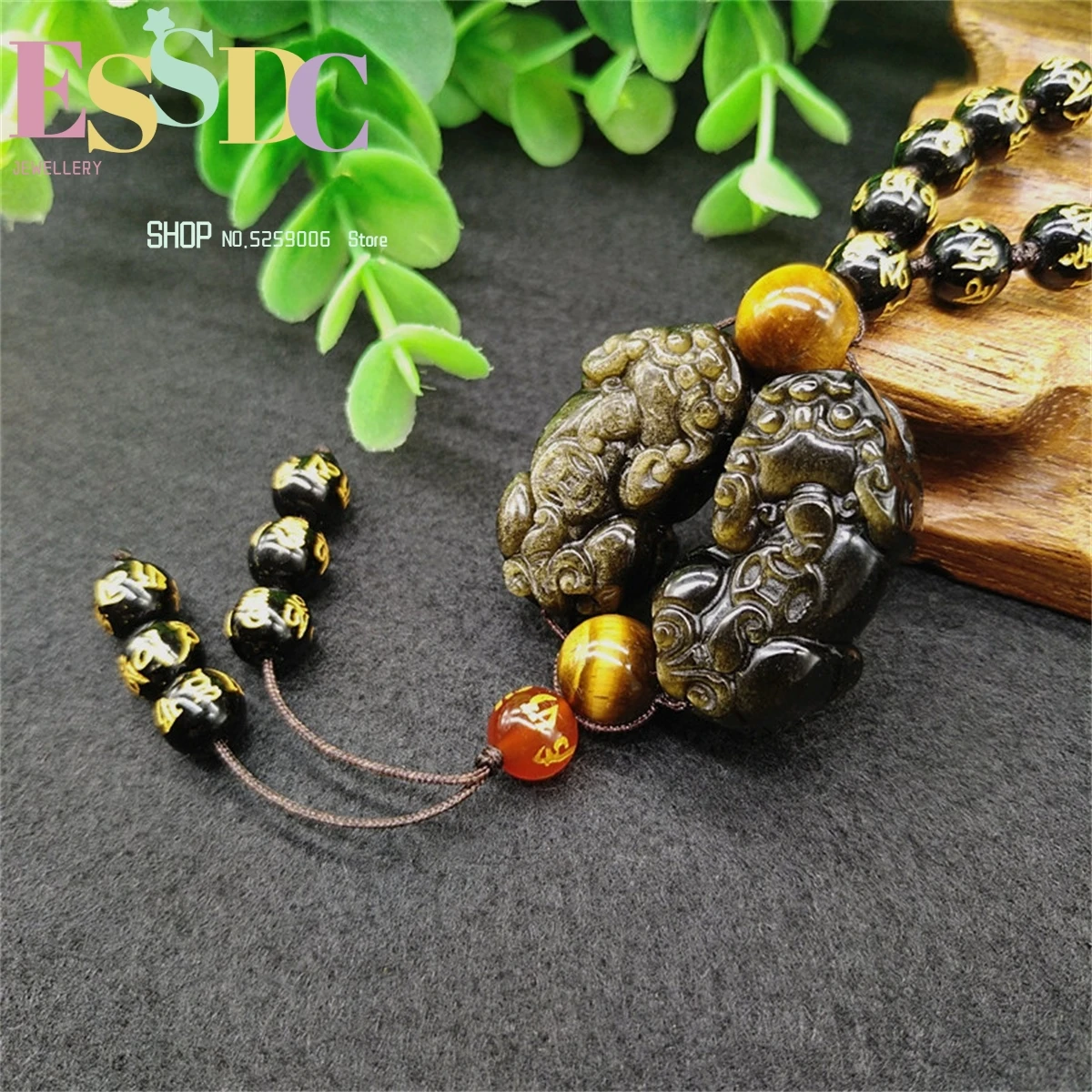 Obsidian Mythical Wild Animal Pendant Six Word True National Style Sweater Chain Gold Obsidian NecklaceCharm Fashion Women's Men