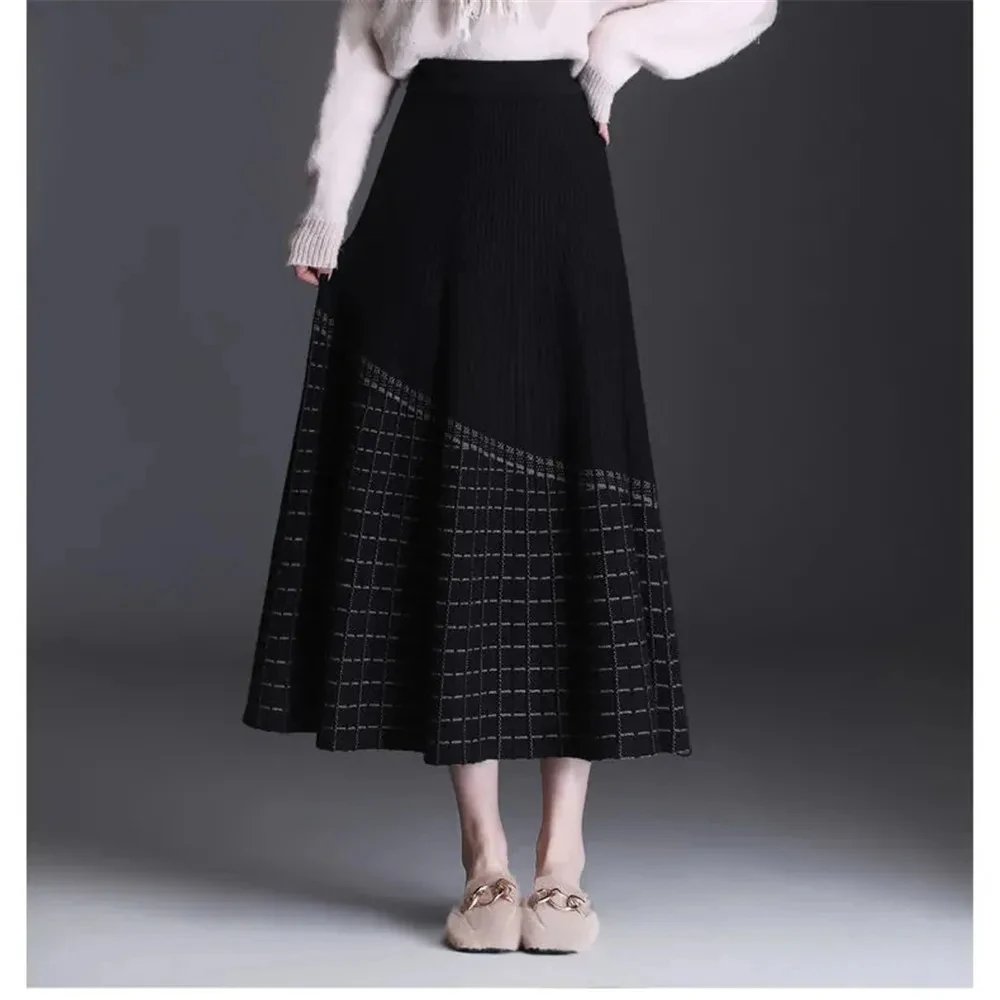 

Korean Women'S Knitted Floral Long Skirt Autumn Winter New High Waist Fashion Elegant Pleated Skirt