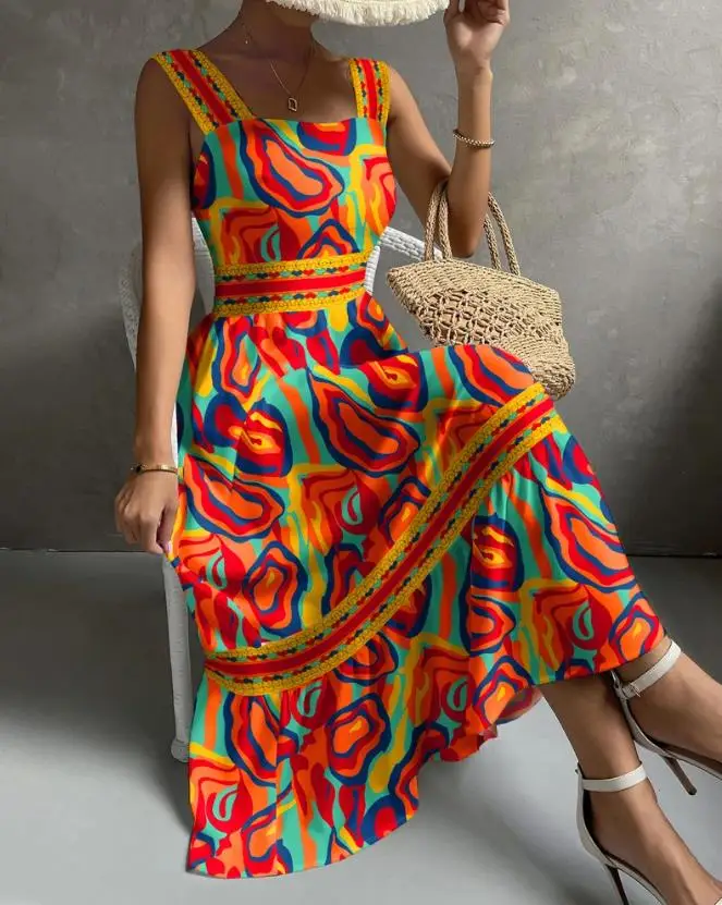 Elegant Dresses for Women Abstract Heart Print Sleeveless Maxi Dress New Fashion 2023 Sexy Summer Casual Female Clothing Outfits