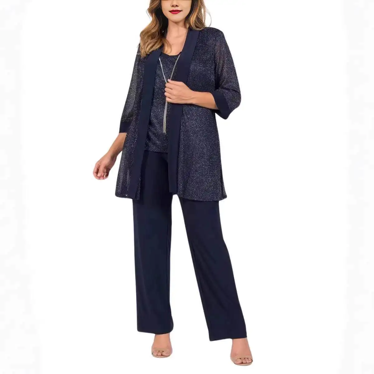 

Fashionable Gold Embossed Pleated Slimming Women's plus Size Clothing Set Versatile Nine-Piece Pants Set for All Seasons