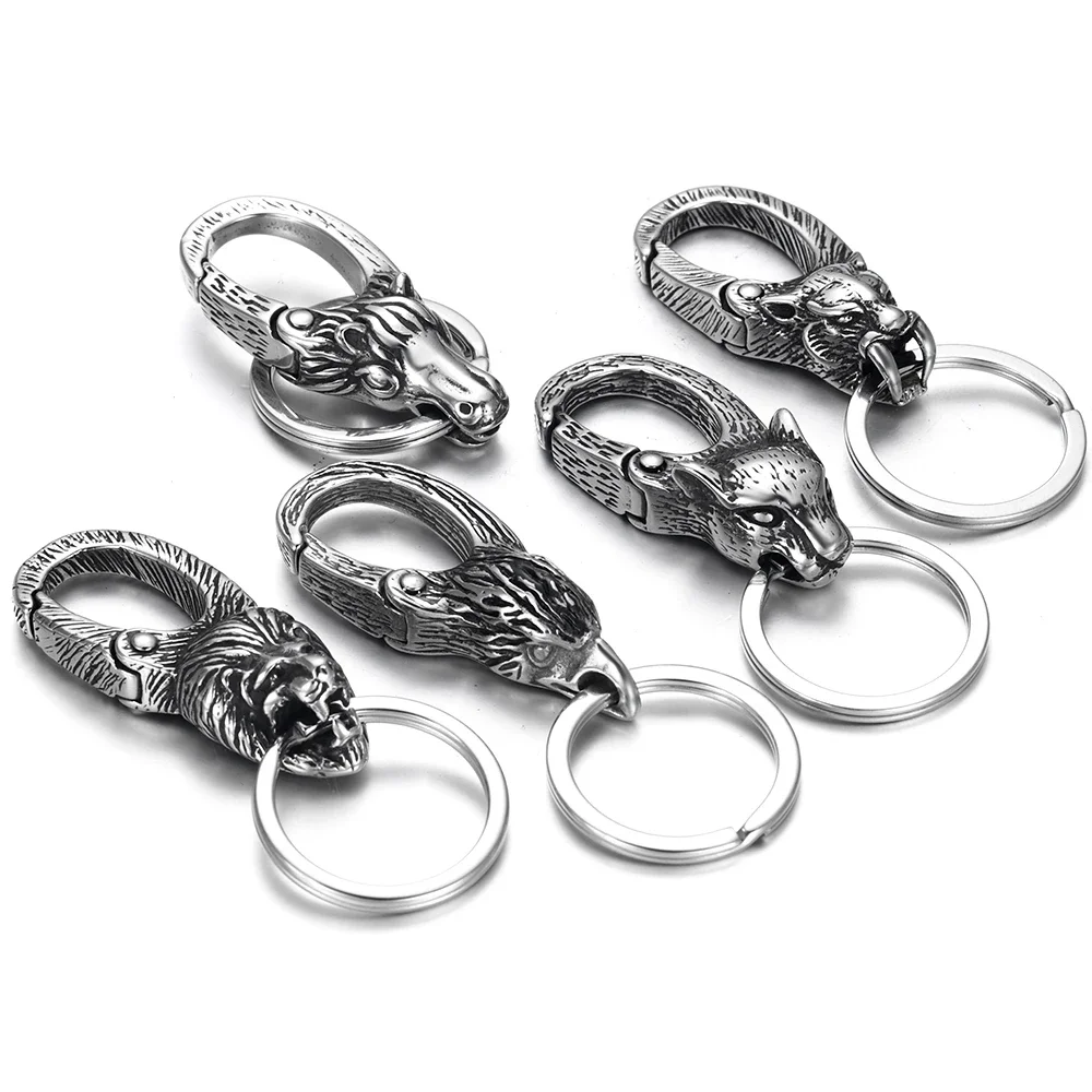 Stainless Steel Animal Vintage Key Chain for Jewelry Making Accessories Men Lobster Clasps Findings Egale Lion Skull Cow Wolf