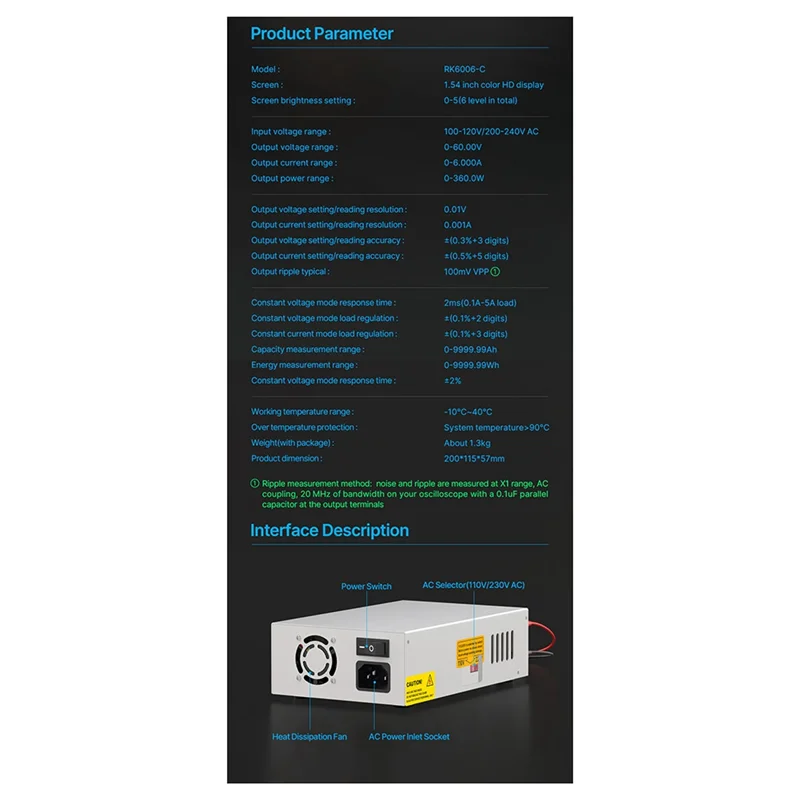 

A92P RD RK6006-C 60 В 6 А 4-значный регулируемый переменный ток в постоянный ток с цифровым управлением Стабилизированный лабораторный настольный источник питания Зарядка аккумулятора, прочный