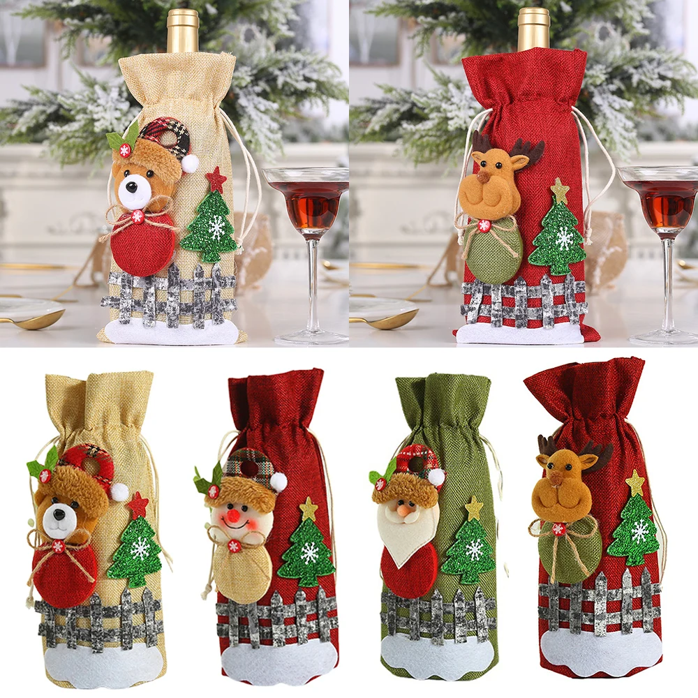 クリスマスワインボトルカバーバッグ、雪だるま、サンタクロース、シャンパンボトル、スリーブ、メリークリスマス、新年、テーブルデコレーション、1個