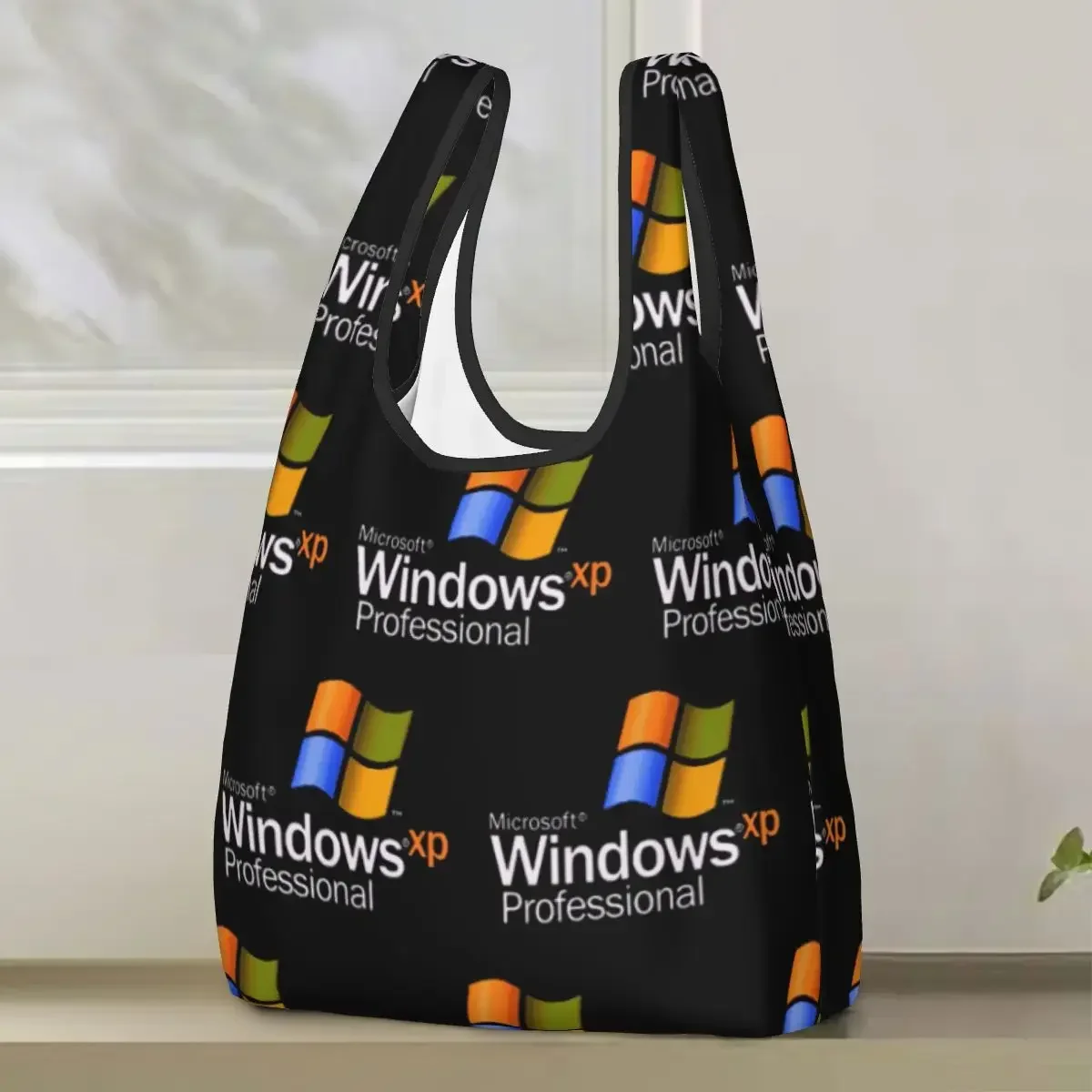 Windows XP Shopping Bag Portable Tote Bags Foldable Shoulder Shopper Bag Grocery Handbag