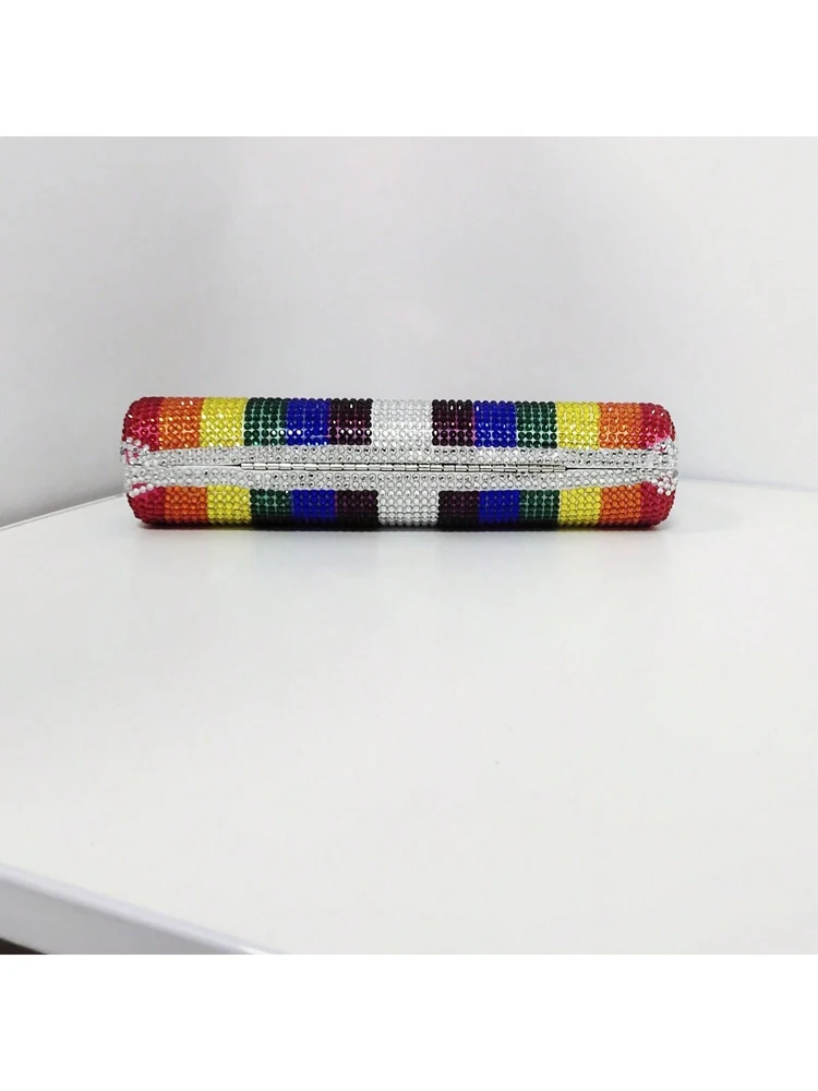 Regenboog Kleur Kristal Avond Clutch Bag Diamant Bruiloft Keten Tas Vrouwen Boutique Halve Maan Strass Portemonnees En Handtassen