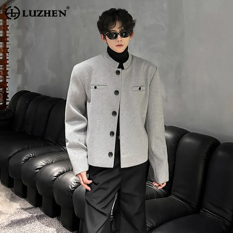 

LUZHEN 2025 Новое однотонное шерстяное пальто высокого качества с подплечниками, повседневное пальто, мужская осенняя модная элегантная корейская мужская одежда JY4629