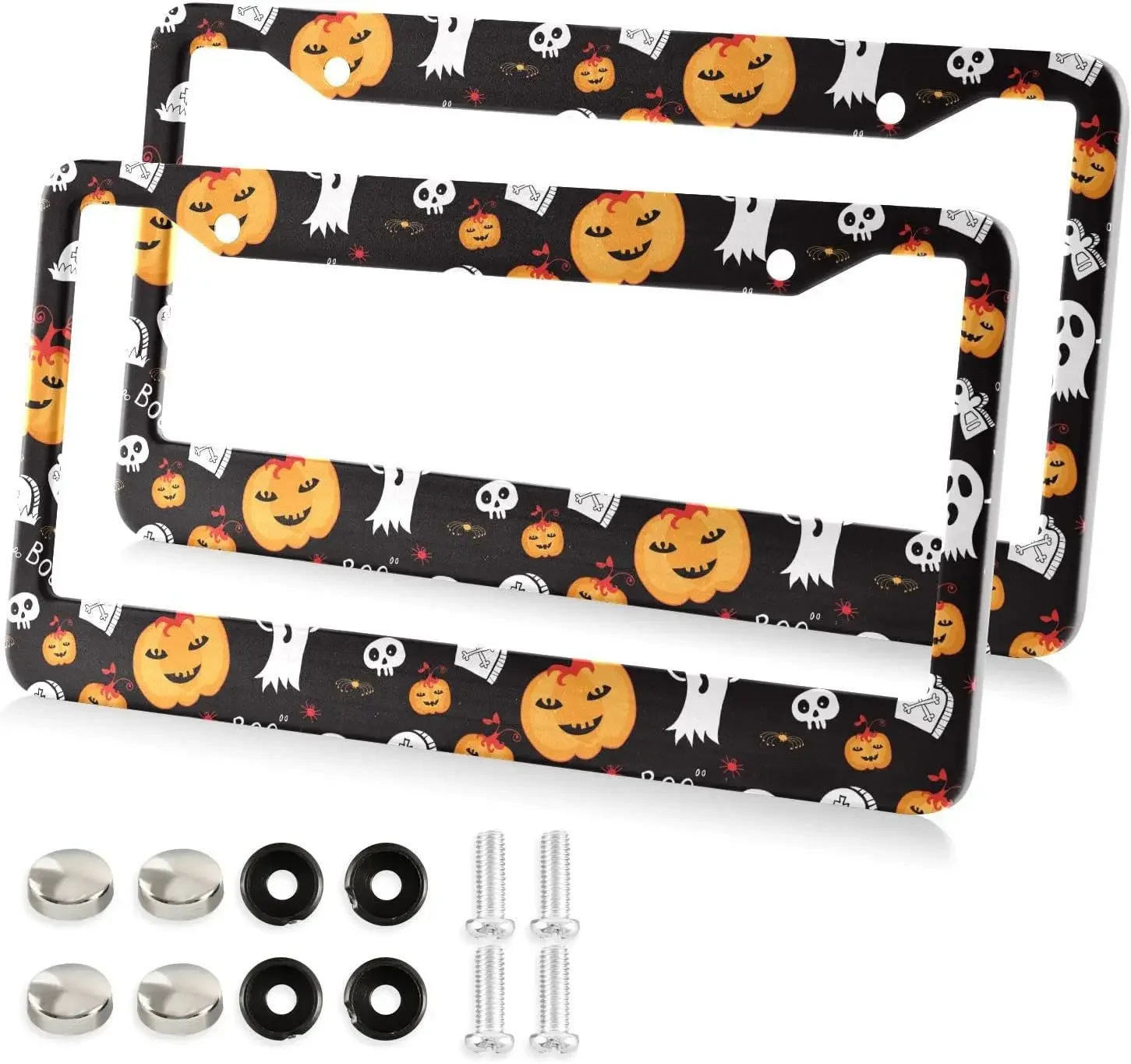 Halloween Pumpkin Car License Plate Frame 2 Pack License Plate Holder with 2 Holes Car Tag Frame for Women Men US Vehicles