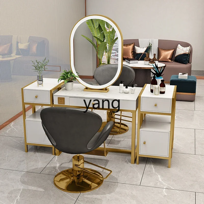 CX Barber Shop meja rias kabinet terintegrasi dengan pencahayaan dua sisi cermin untuk Salon rambut