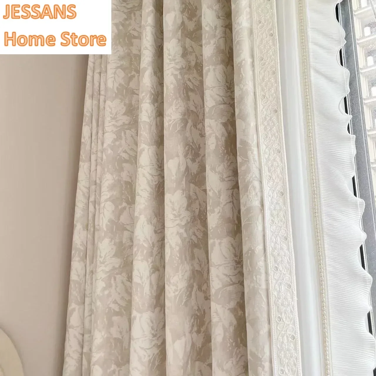 

Home Decor French Cream Style Romantic Embossed Chenille High-precision Curtains Thick and High-end Haze Blue Customized Size