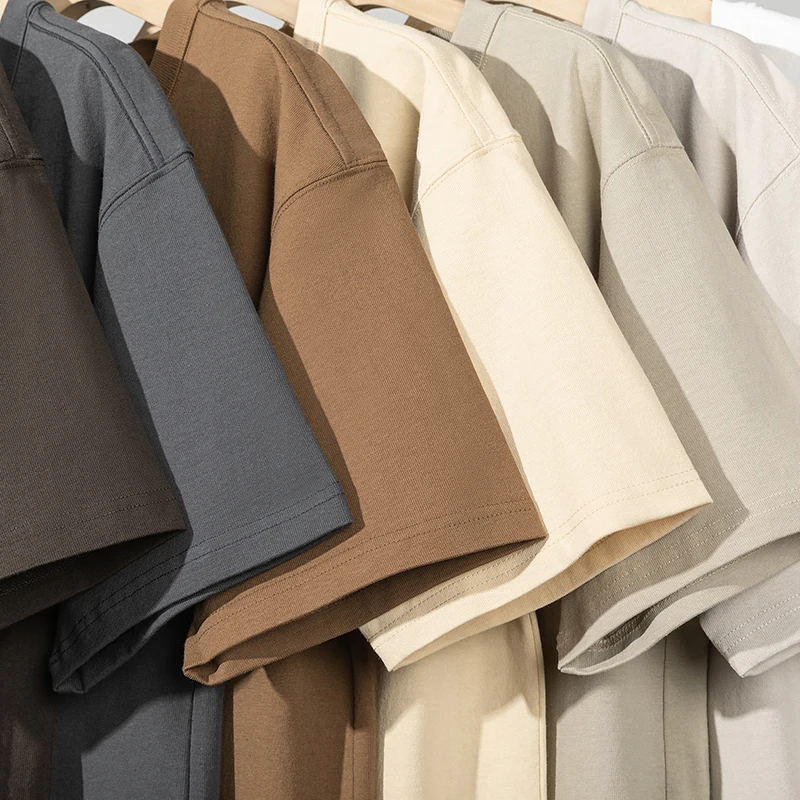 تي شيرت أمريكي من القطن الخالص بوزن ريترو مع ثلاثة إبر صيفي بلون سادة فضفاض ومتعدد الاستخدامات بنصف كم #6