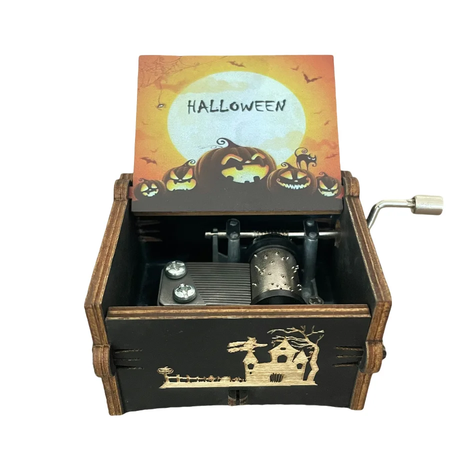 Hot Wooden Hand Crank Music Box Anime Theme Halloween Merry Christmas Decoration Home Christmas Birthday Gift