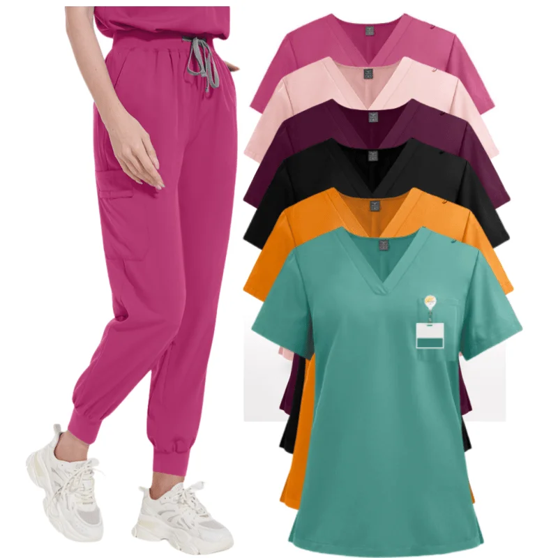 

Мужская униформа из двух предметов на шнурке! Современный скраб-костюм со стильным верхом и зауженными брюками-джоггерами