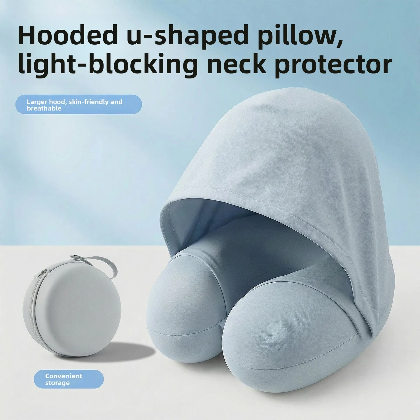 Hooded U-shaped Pillow Portable Neck Pillow  Sleeping in the Car Summer Ice Silk U-Shaped Travel Neck Pillow for Airplane