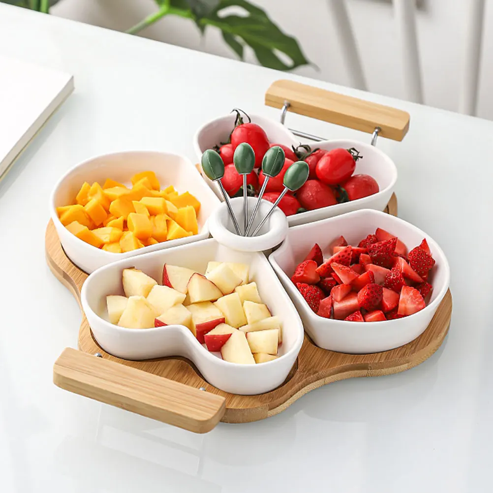 

Ceramic Divided Snacks Tray Fruit Plate Food Dessert Plates Storage Bowl Desktop Serving Dish Porcelain Home Ktv Container Tray