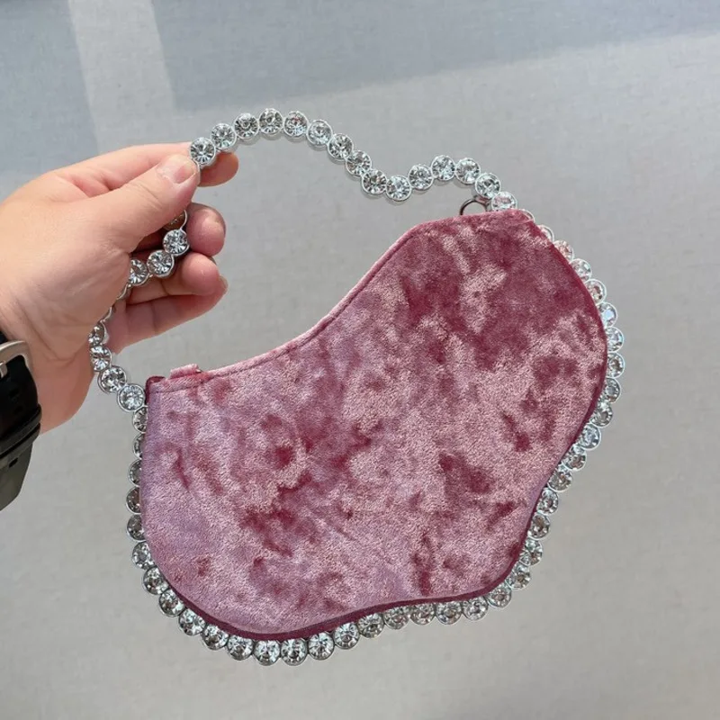 Korean Velvet Shoulder Bags For Women Female New 2023 Winter Trend Winter Fashion Dinner Diamonds Bag Handbags And Purses