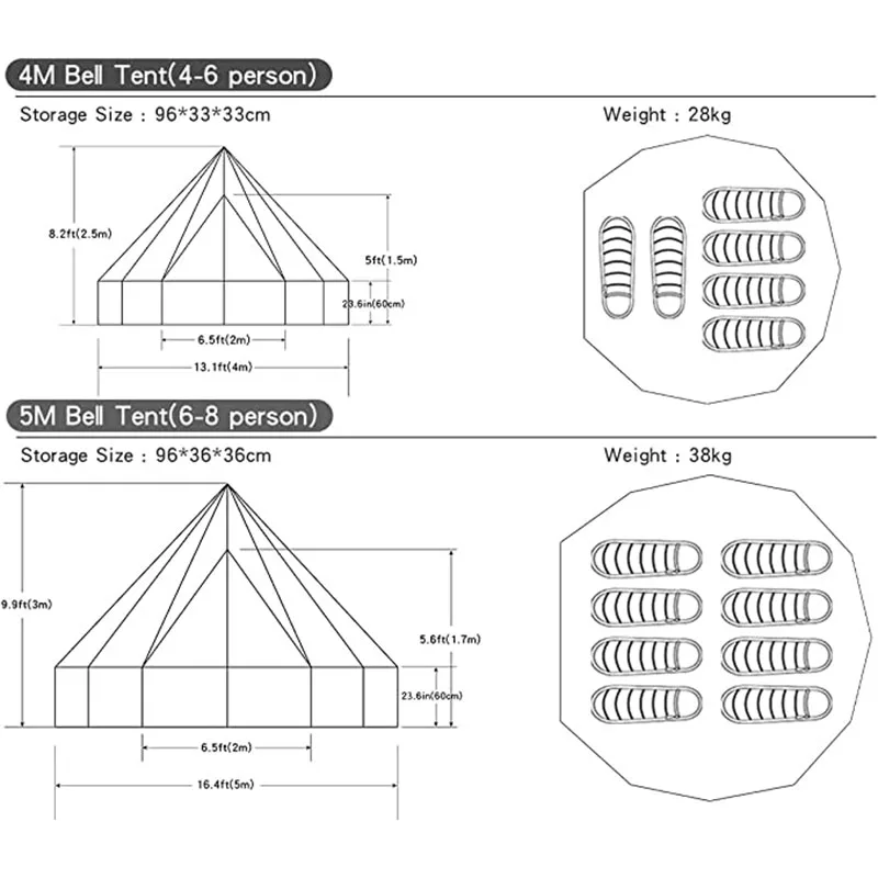 Outop-Canvas Bell Tent for Family Yurt, Camping with a Stove Jacket on the Top, 100% Cotton, 4m