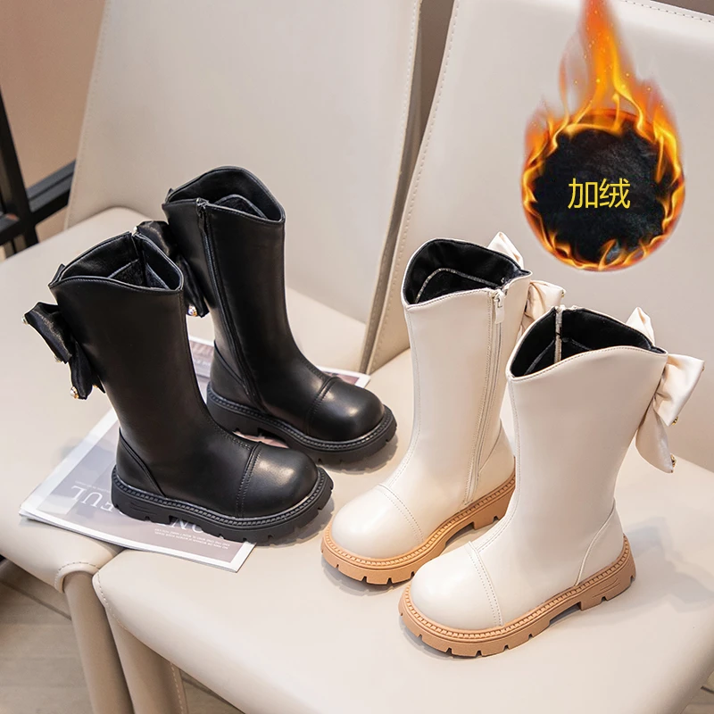 

2025 New Autumn Winter New Children High Boots for Girls Fashion Style Anti-slippery Keep Warm Versatile Chic Leather Shoes