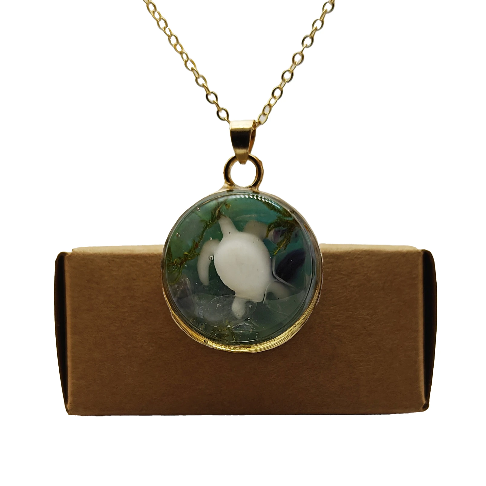 Sea Turtle 3D White Tortoise Ocean Glass Pendant Gold Color Chain Long Necklace Women Boho Fashion Jewelry Bohemian Handmade
