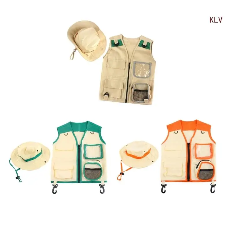 

2pc Kids Outdoor Kids Adventure Costume,Vest and Hat Set Halloween Cosplay Costume Accessories