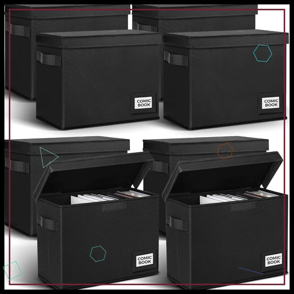 

15.4" Comic Book Storage Boxes, 8 Pack Collapsible with Handles, Stackable Short Bin Holds 150-180 Comics