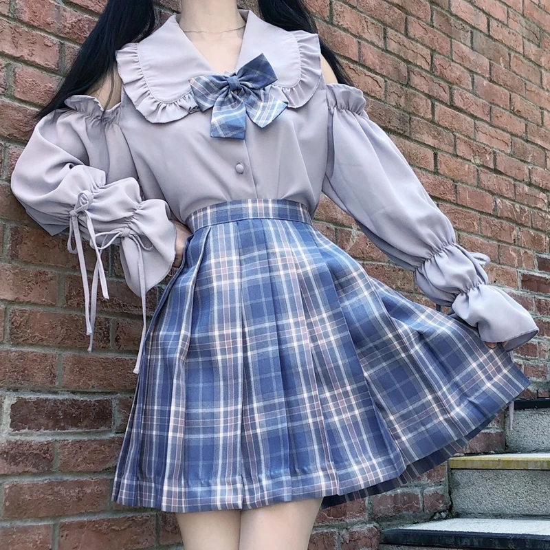 

Sweet Japanese Sle Student Friend Doublets Floral Sensation Jk irt Slim Fit oulder Exposure Top School orm Wind