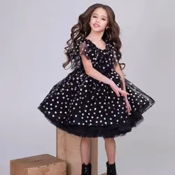 Black Dotted Ball Gown Flower Girl Dresses Puffy Tiered Kids Birthday Pageant Gowns Custom Made Knee Length Little Girls Gowns