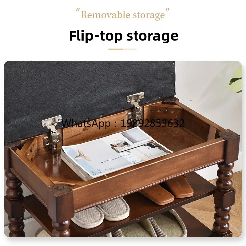 مقعد أحذية LYY على الطراز الأمريكي للمدخل، خزانة أحذية للجلوس، مقعد أحذية من الخشب الصلب للاستخدام المنزلي، شقة صغيرة متعددة الوظائف #2