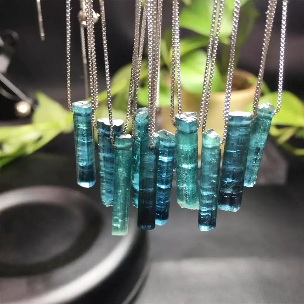 S925 Natural Blue Tourmaline Pendant Handmade Crafts DIY Necklace Bracelet Earrings Jewelry Accessories Gift