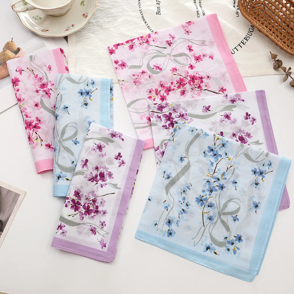 3/6 Pcs Combed Pure Cotton 43CM Color Printed Women's Handkerchief Japanese Small Fresh Wipe Sweat Thin