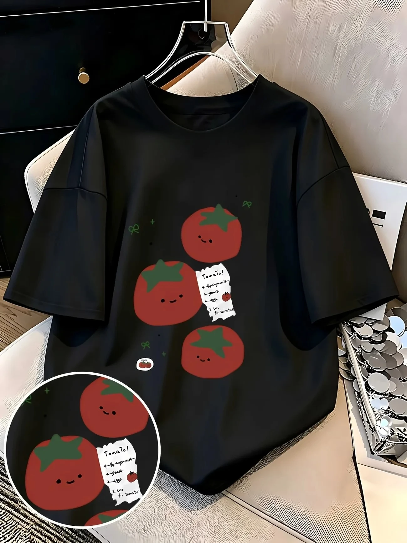 Summer Boys Girls Cute Face Tomato Print  T-shir Fashion Women Tee Minimally Hand Drawn Streetwear Casual Trend Y2k Clothing
