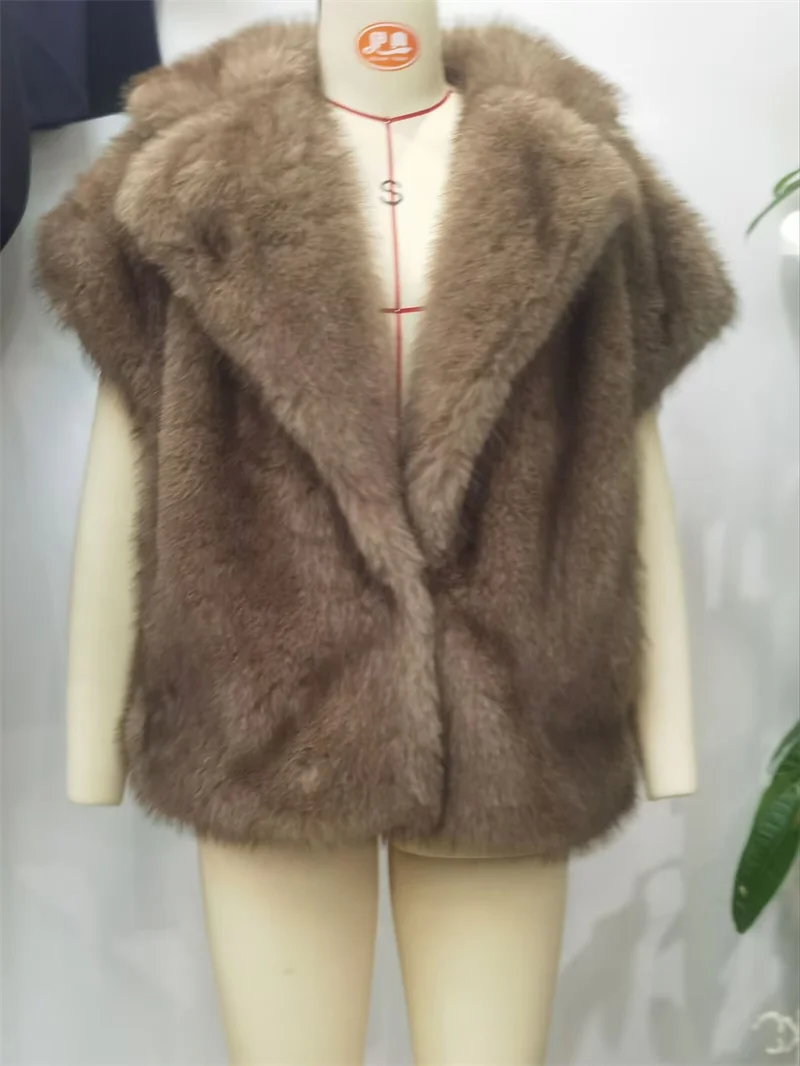 Guobioziy Women's Jacket 2026 Fall/Winter New Brown Faux Fur Loose Warm Vest Jacket Elegant and Luxurious