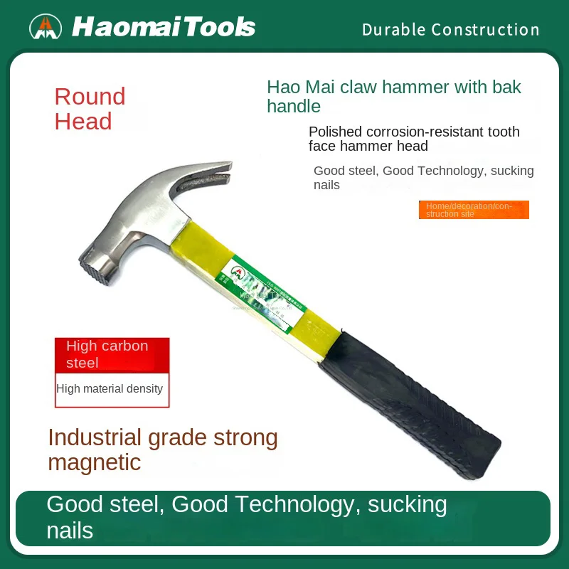 

Молоток HaoMai Industrial Grade Ebonite Grip из козьего рога, молоток из козьего рога с плоской головкой, противоскользящий молоток для ловли ногтей