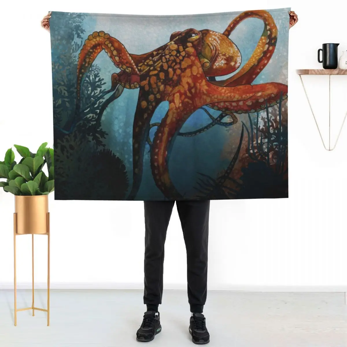 Octopus in the Coral Reef Throw Blanket Sofa Quilt Bed Fashionable Soft Plaid Thermal Bed For Baby Blankets