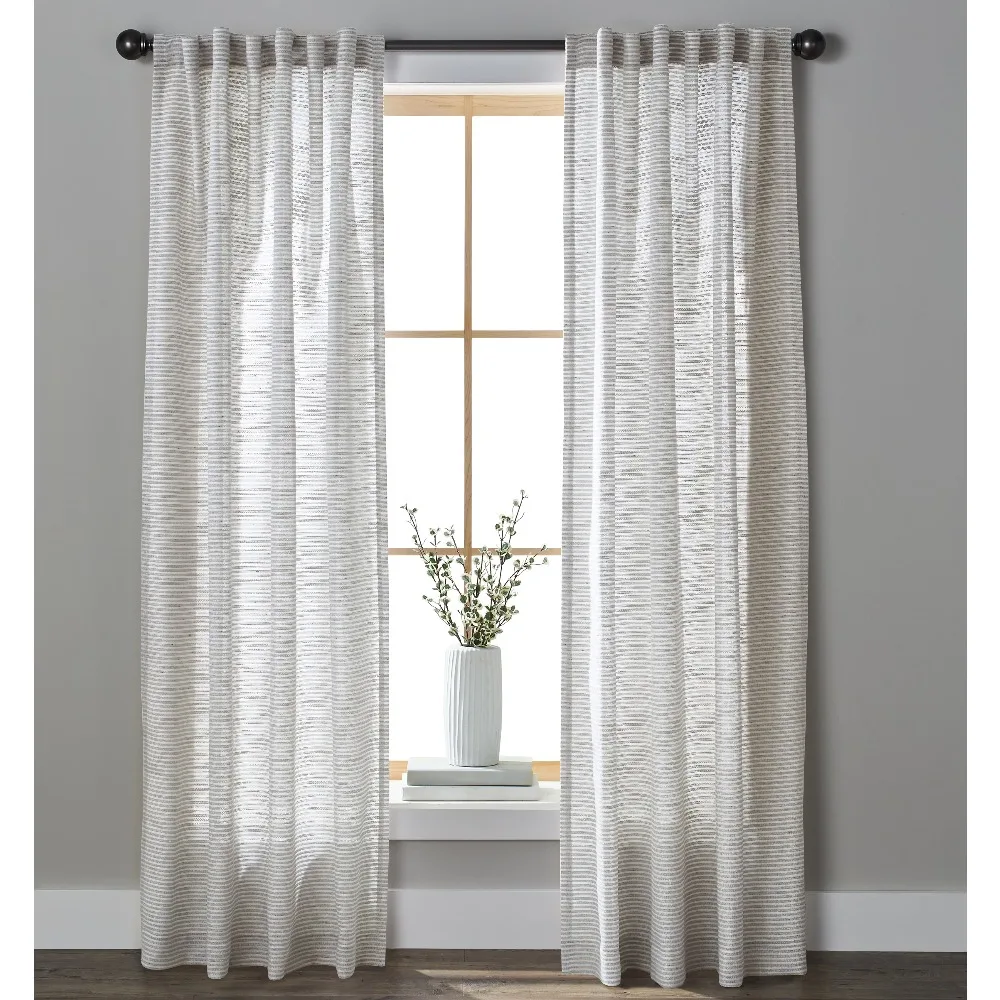 Textured Stripe Curtain Panel Single Piece Taupe Splash Window Drapes 54 Inches Wide by 63 Inches Long for Living Room Bedroom