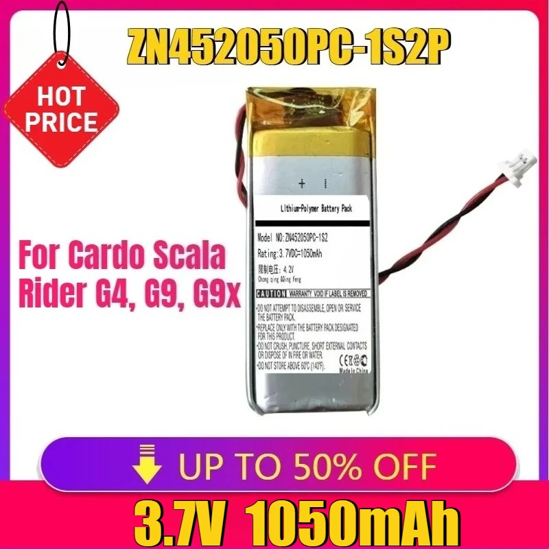 

New ZN452050PC-1S2P 3.7V 1050mAh Bluetooth Earphone Battery for Cardo Scala Rider G4 G9x Schuberth C3