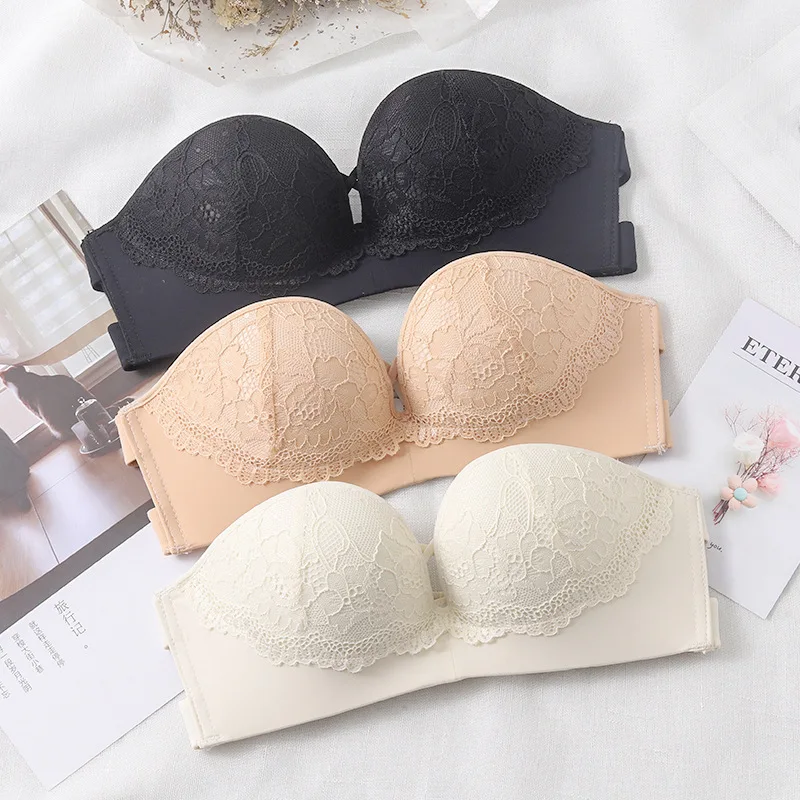 Sexy Lace Push-Up Strapless Bralette with Non-Slip Band And Removable Straps for Wedding Party Summer Outfits