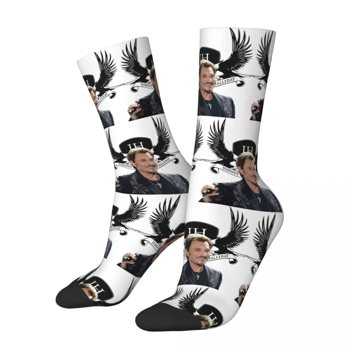 Fashion My Favorite People Johnny Hallyday French Culture Basketball Socks Polyester Long Socks for Women Men Breathable